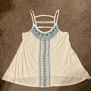Maurices White Camisole with Blue Embroidery